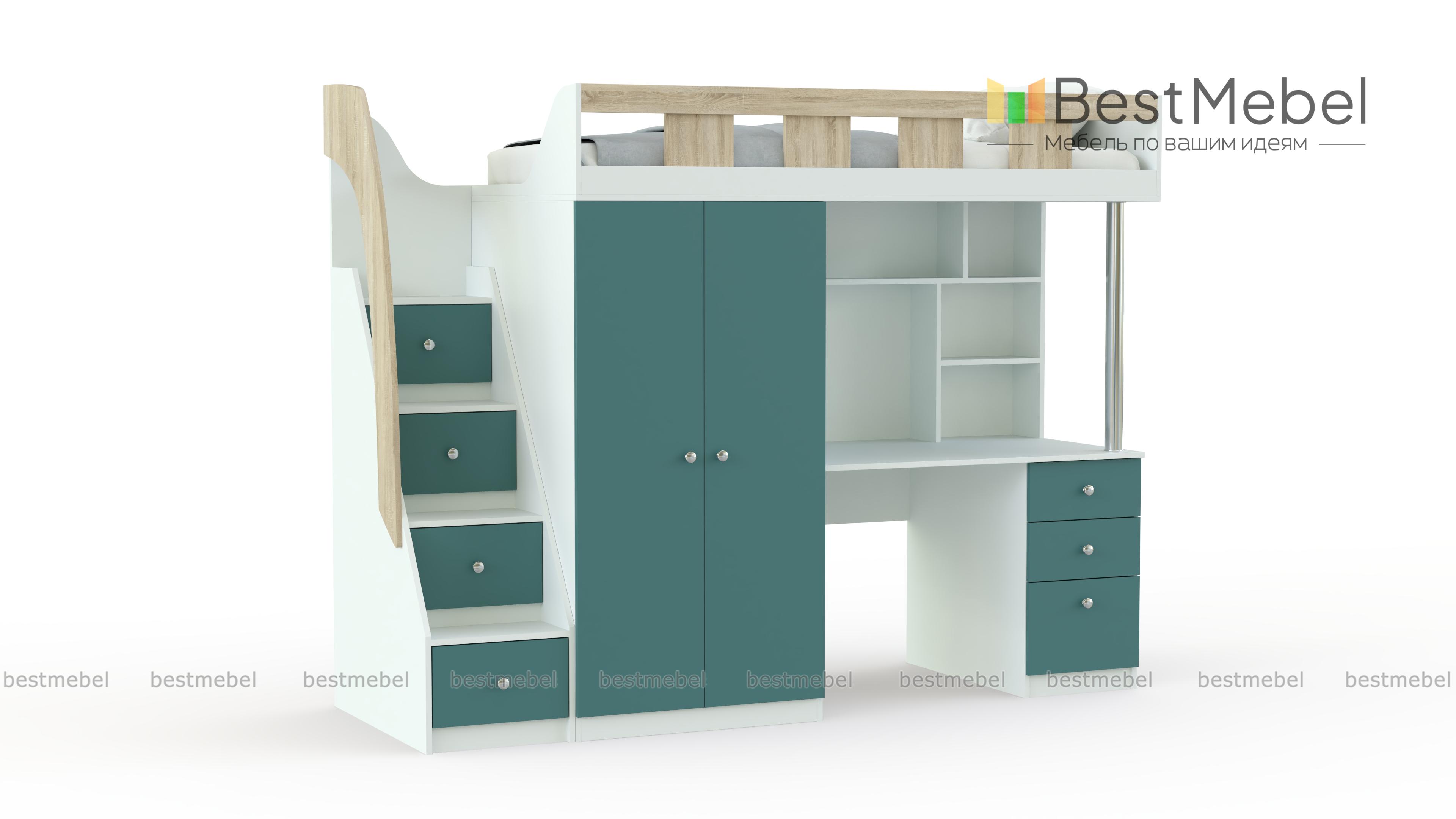 Кровать-чердак с рабочей зоной Клаус 13 BMS - Фото